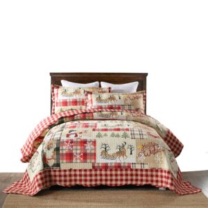 MarCielo 3 Piece Christmas Quilt Set, Rustic Lodge Deer Quilt Bedspread Throw Blanket Lightweight Bedspread Coverlet Comforter Set BY010 (King)