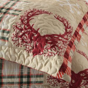 MarCielo 3 Piece Christmas Quilt Set, Rustic Lodge Deer Quilt Bedspread Throw Blanket Lightweight Bedspread Coverlet Comforter Set BY010 (King)