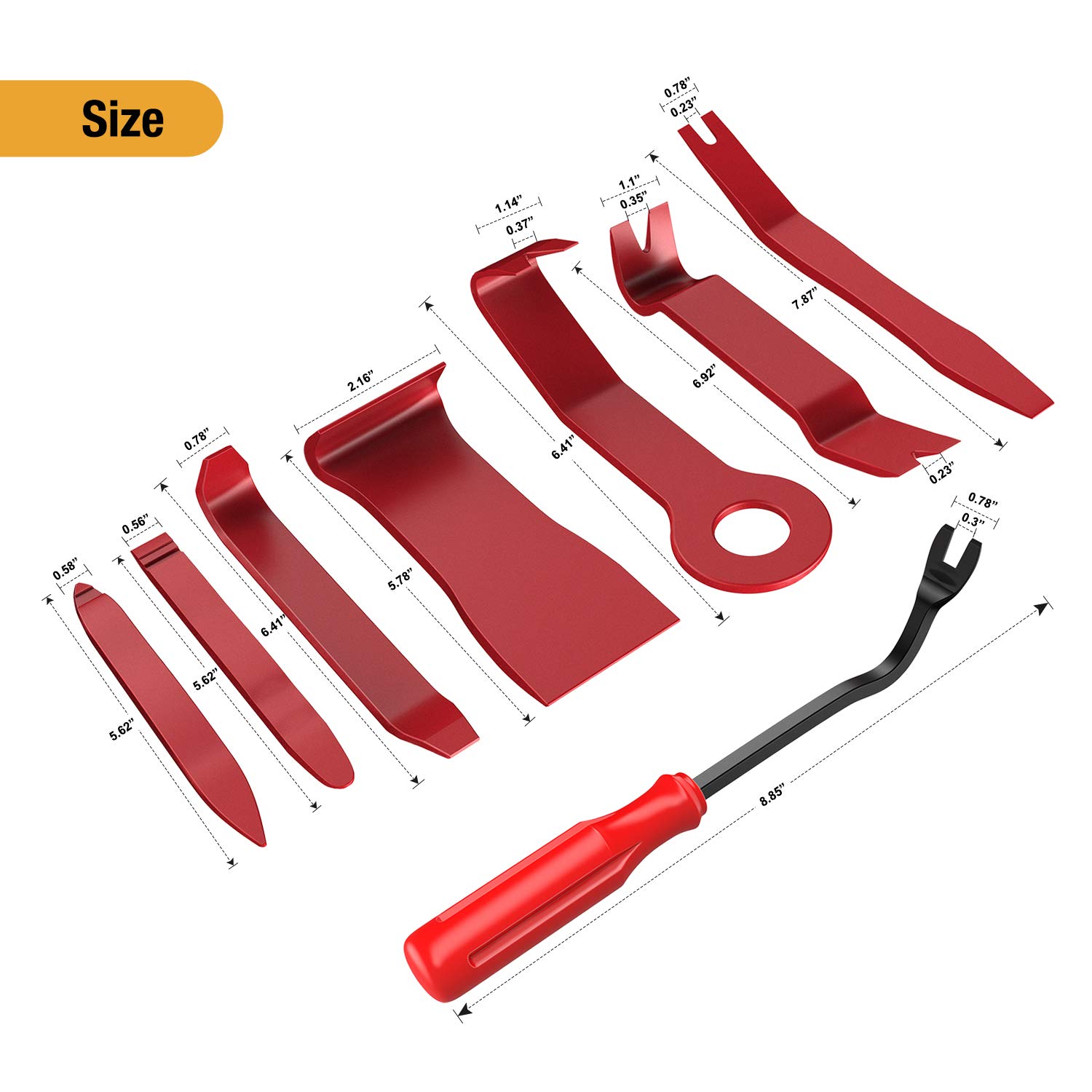 GOOACC 8PCS Auto Trim Scratch Removal Tool Car Audio Dash Panel Window Molding Fastener Remover Tool Kit-Red