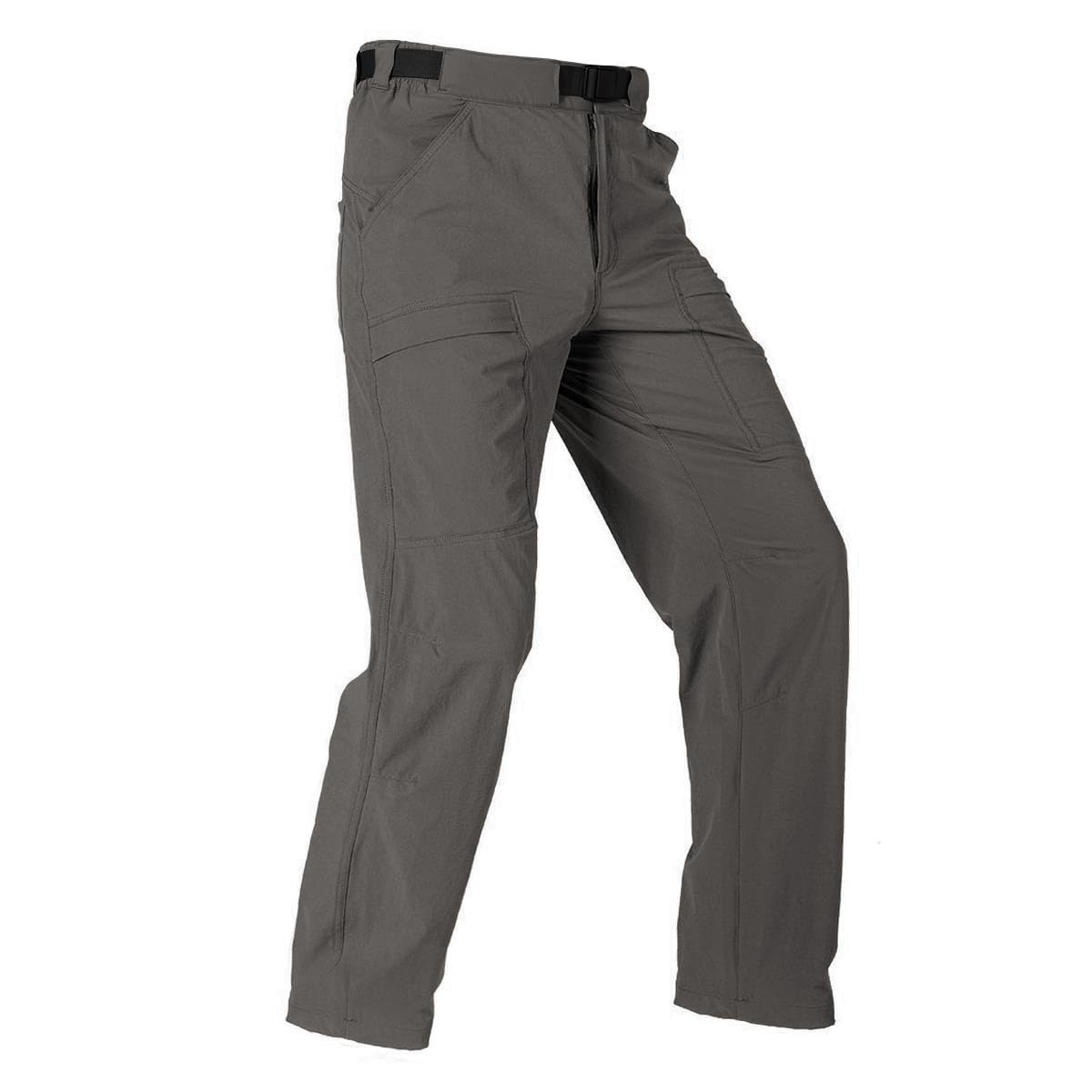 FREE SOLDIER Men's Outdoor Cargo Hiking Pants with Belt Lightweight Waterproof Quick Dry Tactical Pants Nylon Spandex (Gray 34W/30L)