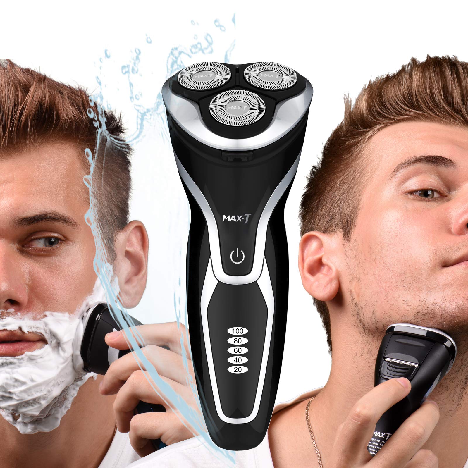 Electric Razor, MAX-T Corded and Cordless Rotary Shaver for Men with Pop Up Trimmer,IPX7 100% Waterproof Wet Dry with USB Cable, Black