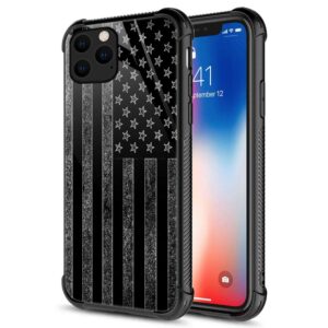 zhegailian case compatible with iphone 11 case,black and white american flag case,tempered glass back+soft silicone tpu shock protective case for iphone 11 case.