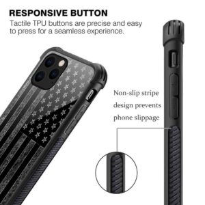 ZHEGAILIAN Case Compatible with iPhone 11 Case,Black and White American Flag Case,Tempered Glass Back+Soft Silicone TPU Shock Protective Case for iPhone 11 Case.