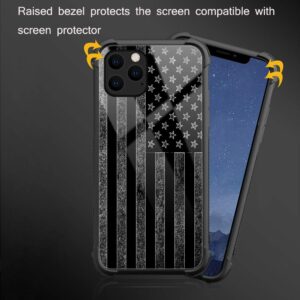 ZHEGAILIAN Case Compatible with iPhone 11 Case,Black and White American Flag Case,Tempered Glass Back+Soft Silicone TPU Shock Protective Case for iPhone 11 Case.