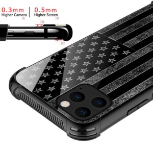 ZHEGAILIAN Case Compatible with iPhone 11 Case,Black and White American Flag Case,Tempered Glass Back+Soft Silicone TPU Shock Protective Case for iPhone 11 Case.