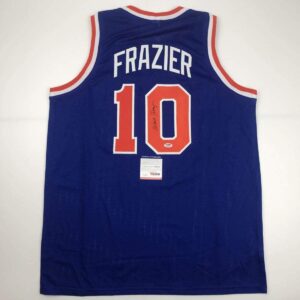 autographed/signed walt frazier new york blue basketball jersey psa/dna coa