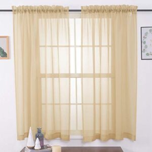 MYSTIC-HOME Sheer Curtains Taupe 45 Inch Length, Rod Pocket Voile Drapes for Living Room, Bedroom, Window Treatments Semi Crinkle Curtain Panels for Yard, Patio, Villa, Parlor, Set of 2, 52"x 45"