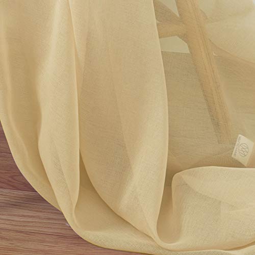 MYSTIC-HOME Sheer Curtains Taupe 45 Inch Length, Rod Pocket Voile Drapes for Living Room, Bedroom, Window Treatments Semi Crinkle Curtain Panels for Yard, Patio, Villa, Parlor, Set of 2, 52"x 45"