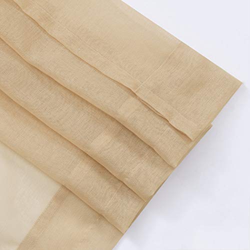 MYSTIC-HOME Sheer Curtains Taupe 45 Inch Length, Rod Pocket Voile Drapes for Living Room, Bedroom, Window Treatments Semi Crinkle Curtain Panels for Yard, Patio, Villa, Parlor, Set of 2, 52"x 45"