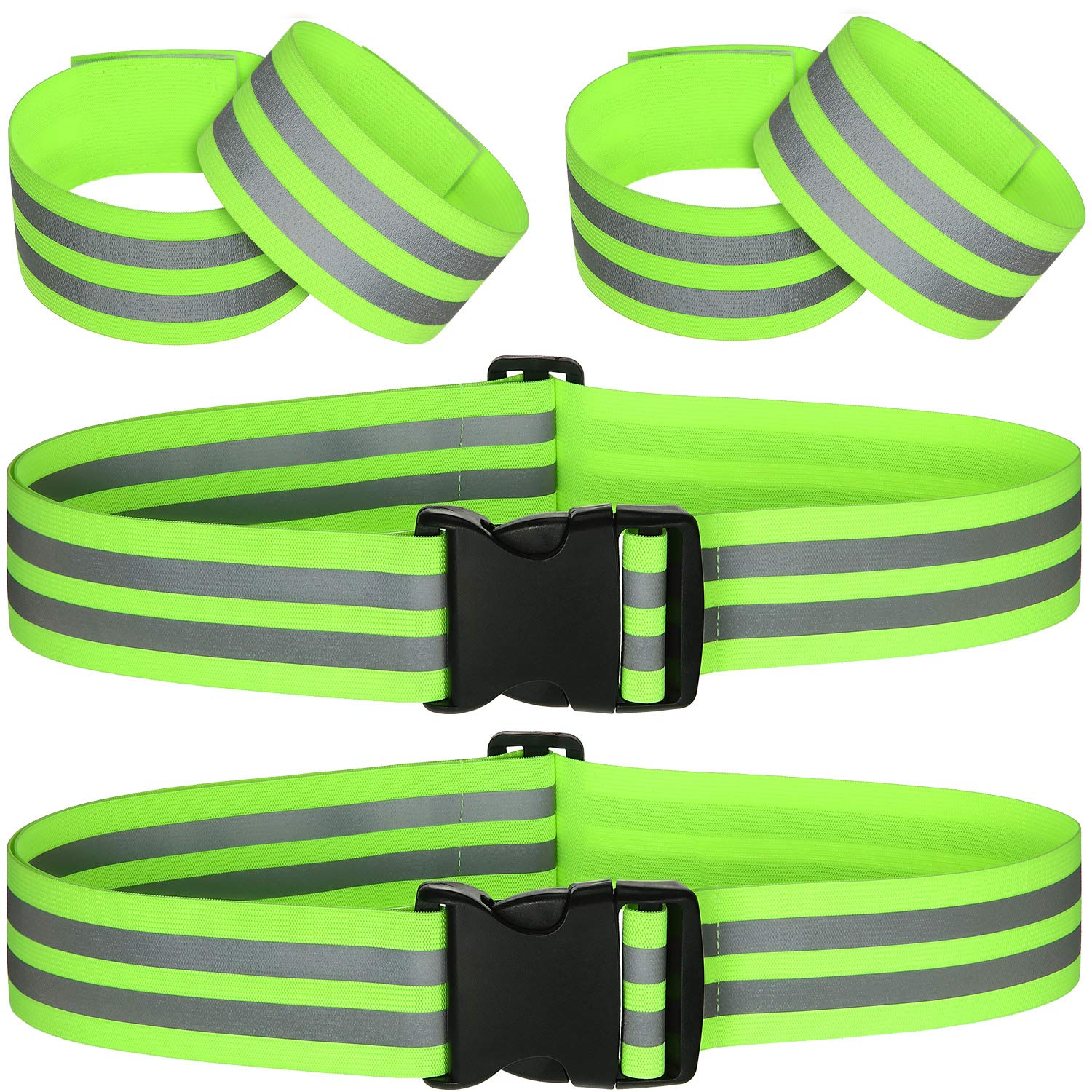 Hotop 6 Pieces Reflective Band Strap Safety Reflective Glow Belt PT Belt High Visibility Reflective Waist Belt for Arm, Wrist, Ankle, Leg Running Cycling Walking Marathon (Green)