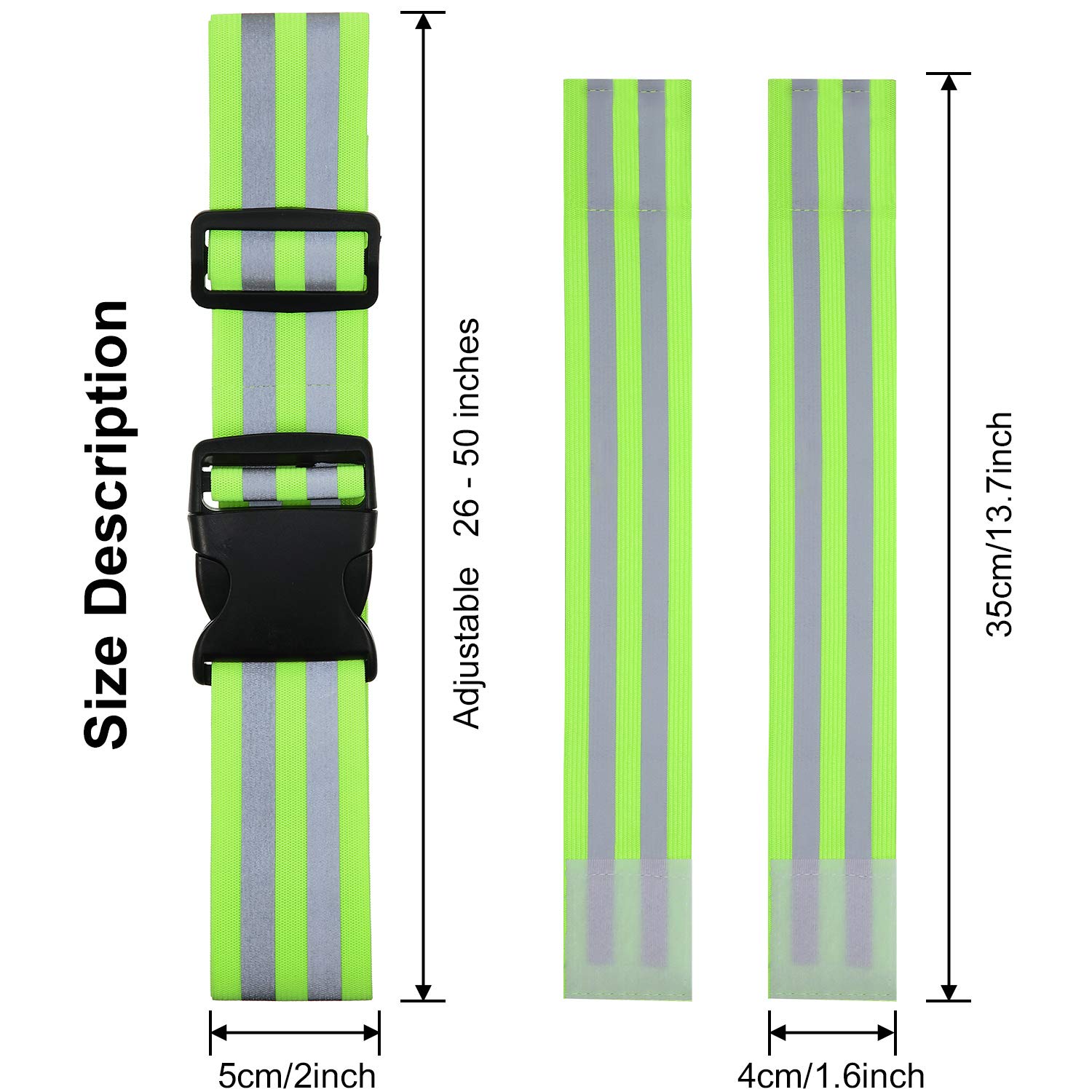 Hotop 6 Pieces Reflective Band Strap Safety Reflective Glow Belt PT Belt High Visibility Reflective Waist Belt for Arm, Wrist, Ankle, Leg Running Cycling Walking Marathon (Green)