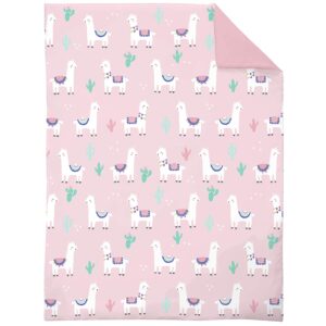 everything kids pink & mint llama 4piece toddler bed set - comforter, fitted bottom sheet, flat top sheet, reversible pillowcase, pink, mint, navy, raspberry