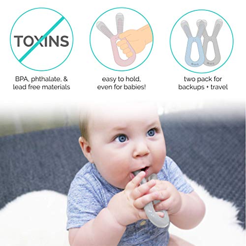 Most Recommended Molar Teether for Babies | ZoLi Bunny Baby Teething Toy, Gum Massaging Molar Gums Relief, Easy to Hold and chew, BPA, Phthalate, and Toxin Free teether, Lilac + ash Grey (Pack of 2)