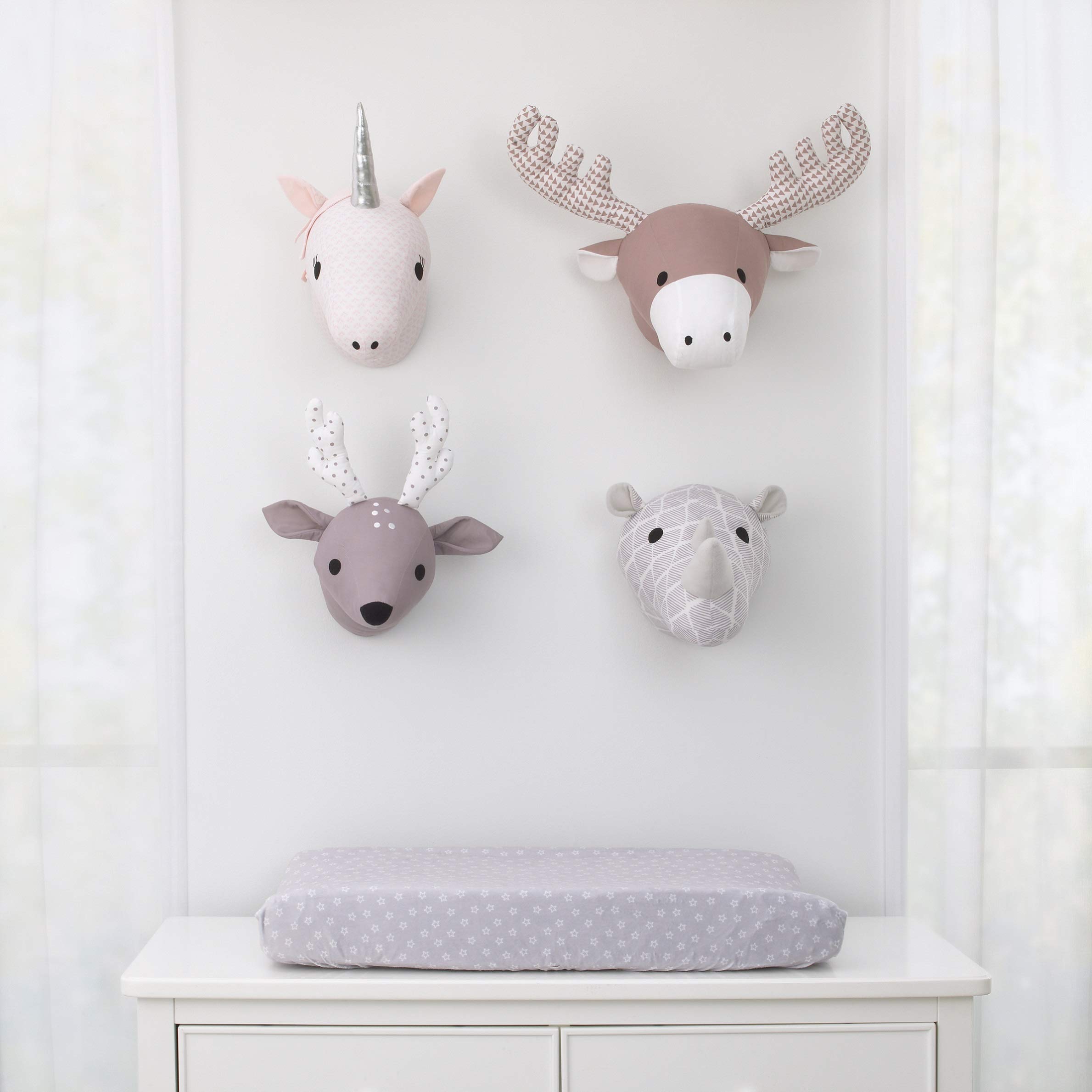 NoJo Grey and White Rhino Plush Head Wall Décor