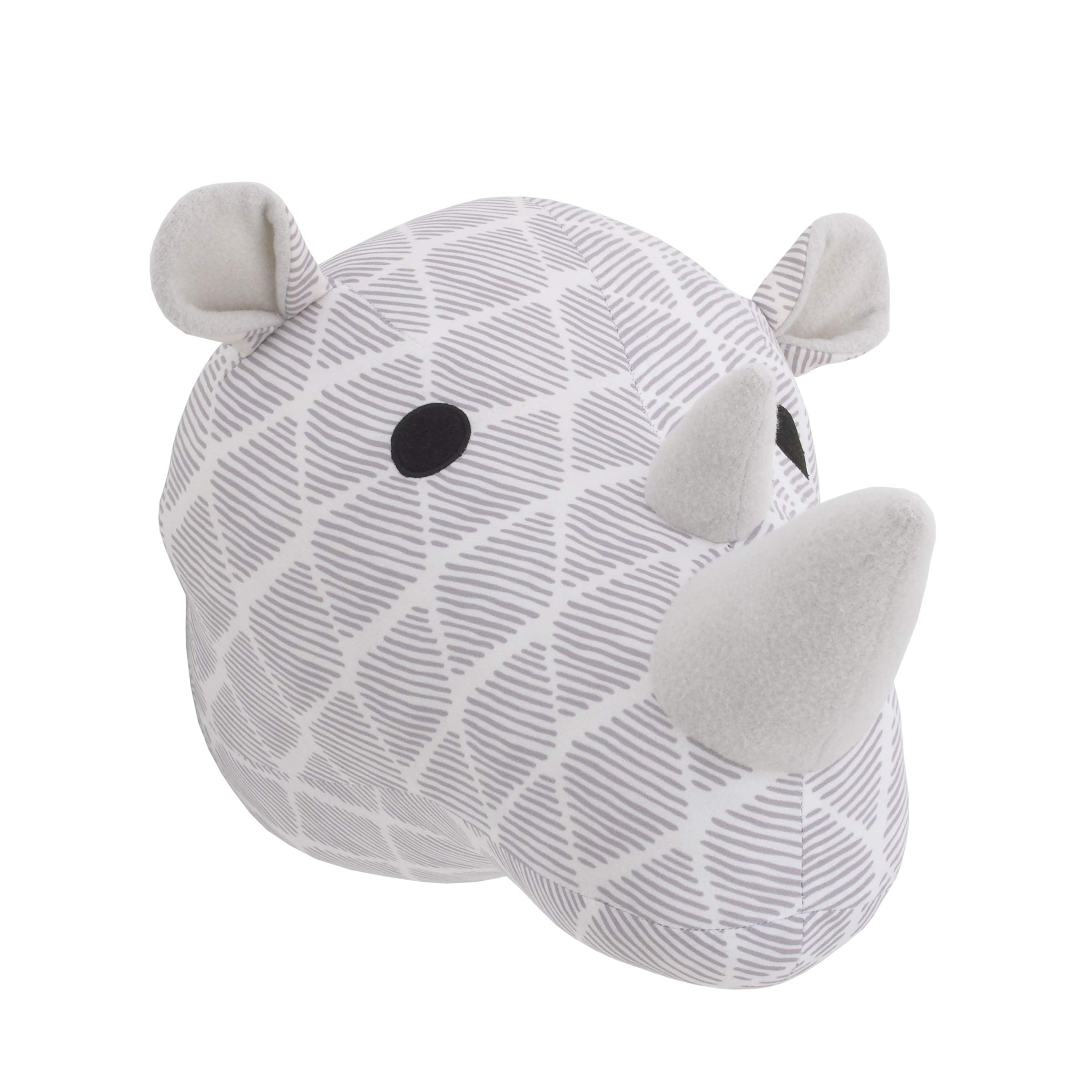 NoJo Grey and White Rhino Plush Head Wall Décor