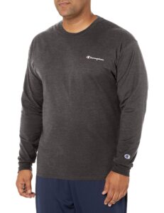 champion men's classic long sleeve tee, granite heather small script, medium