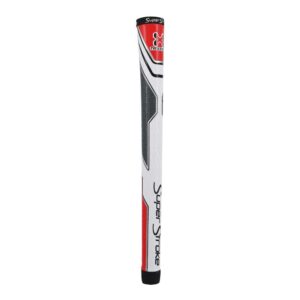 superstroke traxion tour golf club grip, white/red/gray (midsize) | advanced surface texture that improves feedback and tack | extreme grip provides stability and feedback | even hand pressure