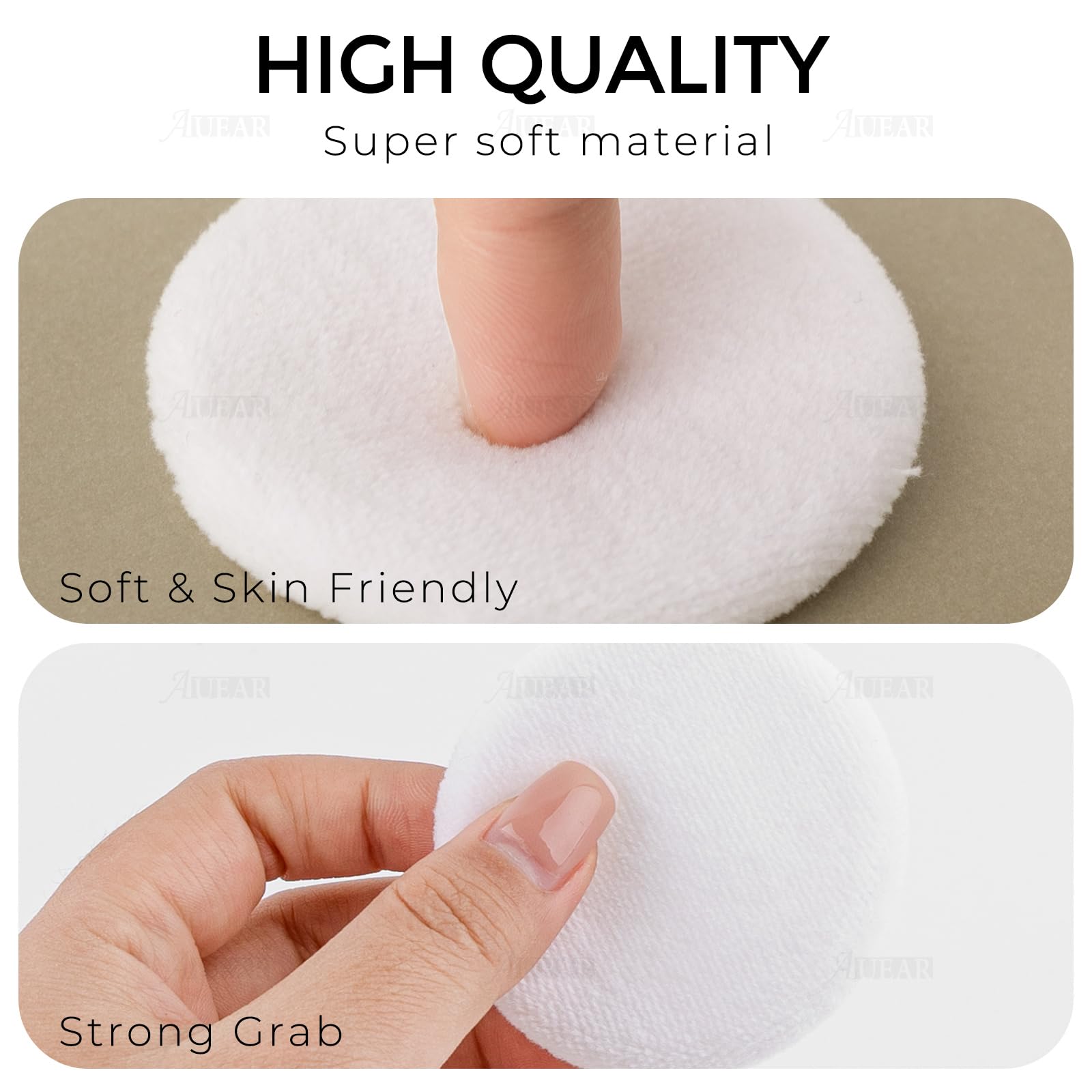 AUEAR, 10 Pack Powder Puffs Washable Pure Cotton Round Makeup Pads 2.36 Inch Cosmetic Face Powder Puff with Ribbon for Loose Foundation (White)