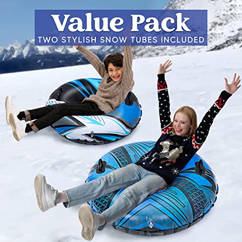 JOYIN Inflatable Snow Tubes 47" & 37"(2 Packs) for Kids and Adults,Heavy-Duty Snow Tube for Sledding, Great Inflatable Snow Sled for Winter Fun and Family Activities（Sporty）