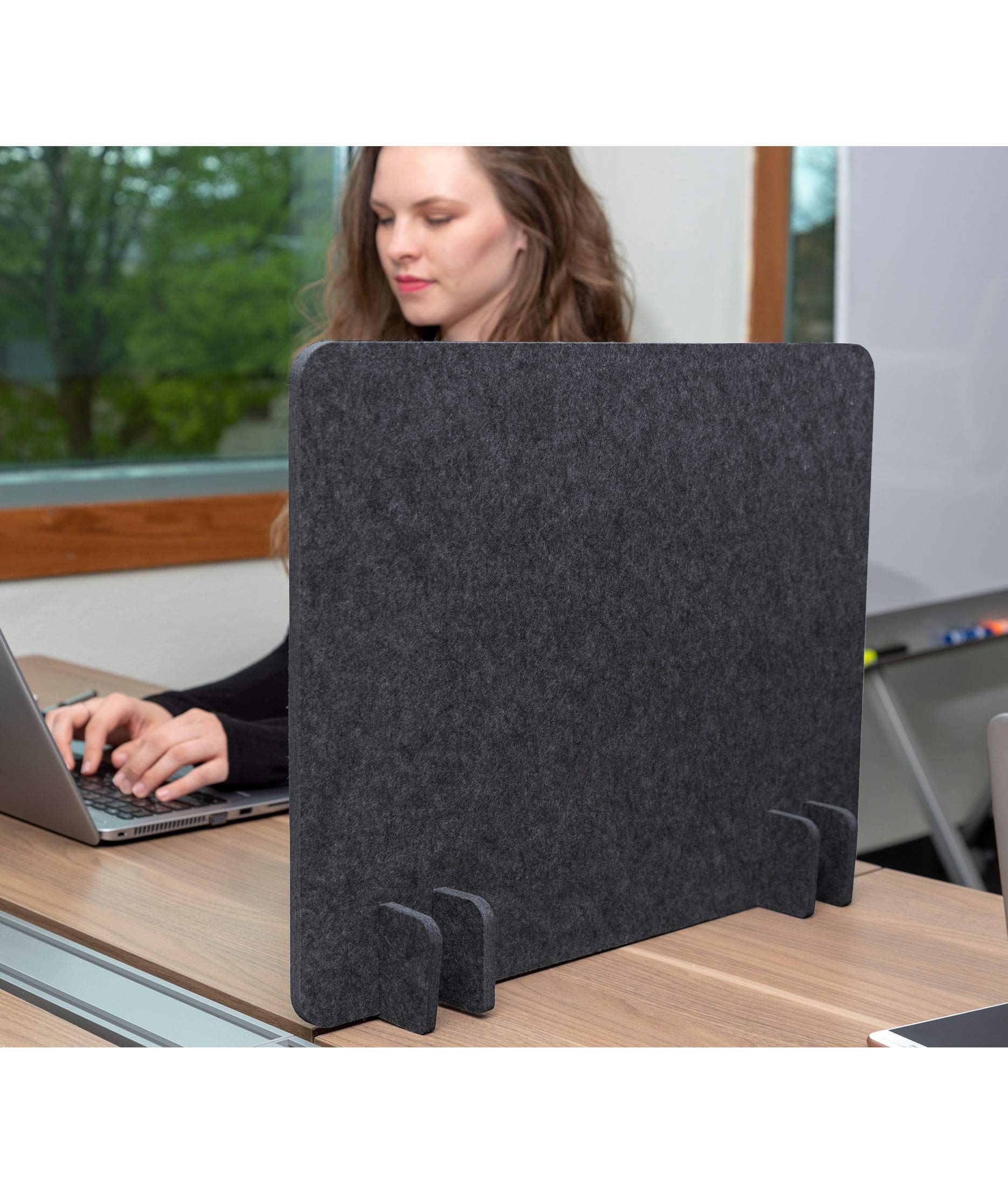 Stand Up Desk Store ReFocus Raw Noise and Distraction Reducing Freestanding Acoustic Desk Divider Mounted Privacy Panel (Anthracite Gray, 20.9" x 16", 4-Pack)