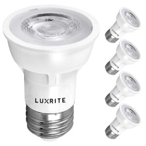 luxrite par16 led bulb, 5.5w (50w equivalent), 4000k cool white, 450 lumens, dimmable spot light, enclosed fixture rated, 40° beam angle, etl, damp rated, e26 medium base (4 pack)