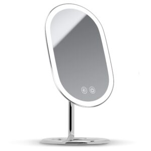 fancii wall mount led lighted vanity makeup mirror, rechargeable - cordless illuminated cosmetic mirror with 3 dimmable light settings, dual magnification - vera (chrome)