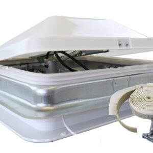 Class A Customs 12 Volt Powered 14" RV Roof Vent with White Wedge Style Lid - Putty & Screws | 71112A-PS