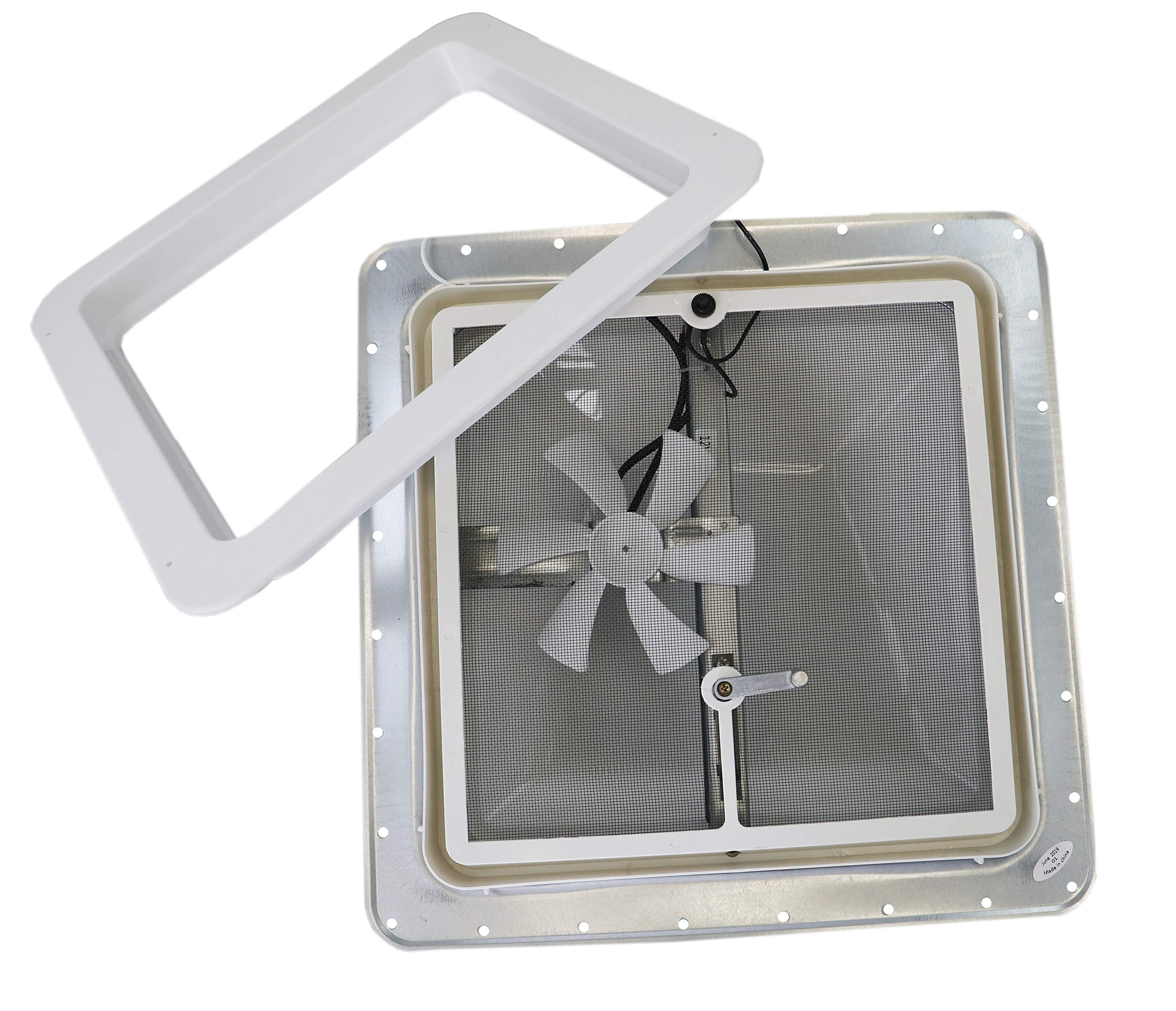 Class A Customs 12 Volt Powered 14" RV Roof Vent with White Wedge Style Lid - Putty & Screws | 71112A-PS