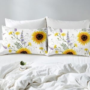 Feelyou Sunflower Duvet Cover Set Queen Size 3D Print Bedding Set Stylish Decor Pastoral Comforter Cover with 2 Pillowcases Blossom Flowers Ultra Soft Microfiber Zipper 3 Pcs Novely Floral Branches