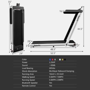 Goplus 2 in 1 Folding Treadmill, 2.25HP Under Desk Electric, Installation-Free, with Bluetooth Speaker, Remote Control and LED Display, Walking Jogging Machine for Home/Office Use (Silver)