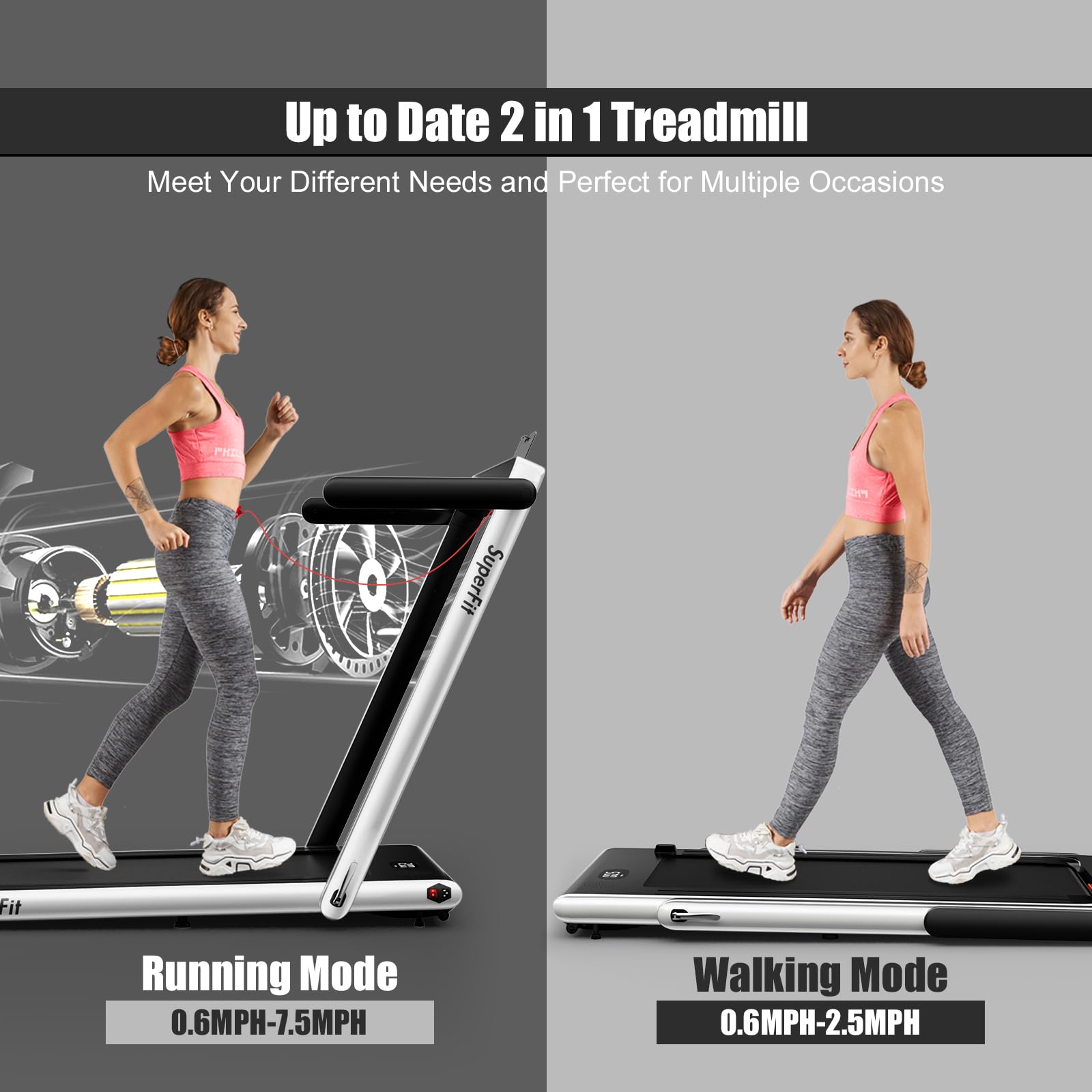 Goplus 2 in 1 Folding Treadmill, 2.25HP Under Desk Electric, Installation-Free, with Bluetooth Speaker, Remote Control and LED Display, Walking Jogging Machine for Home/Office Use (Silver)