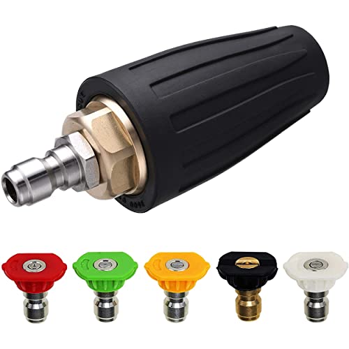 M MINGLE Turbo Nozzle for Pressure Washer, Rotating Nozzle and 5 Tips, 1/4 Inch Quick Connect, 3600 PSI, Orifice 2.5