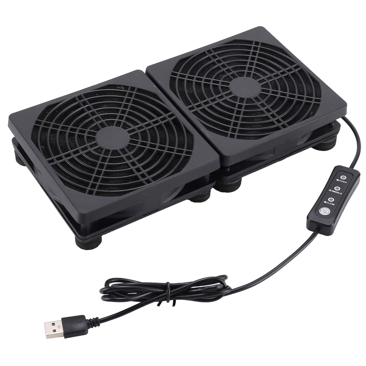 120mmx2 240mm 5V Dual USB Powered PC Router Fans with Speed Controller High Airflow Cooling Fan for Router Modem DVR Playstation TV Box and Other Electronics