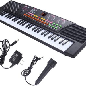 GOFLAME 54-Key Electronic Keyboard Piano with LED Digital Display, Portable Electronic Musical Instrument with Microphone & Adapter, Suitable for Kids and Beginners (Black)