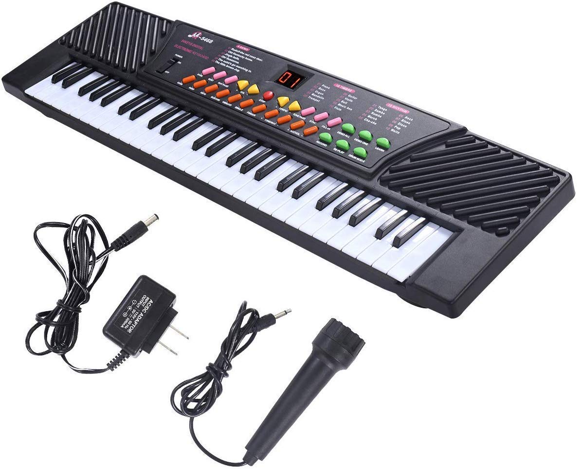 GOFLAME 54-Key Electronic Keyboard Piano with LED Digital Display, Portable Electronic Musical Instrument with Microphone & Adapter, Suitable for Kids and Beginners (Black)