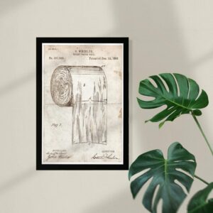 Bath and Laundry Framed Wall Art Prints 'Toilet-paper roll 1891 Parchment' Bath (1B01227_13x19_SUPERB_PS_NLC)