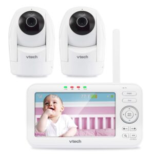 vtech vm5262-2 5" digital video baby monitor with 2 pan & tilt cameras and full-color and automatic night vision, white