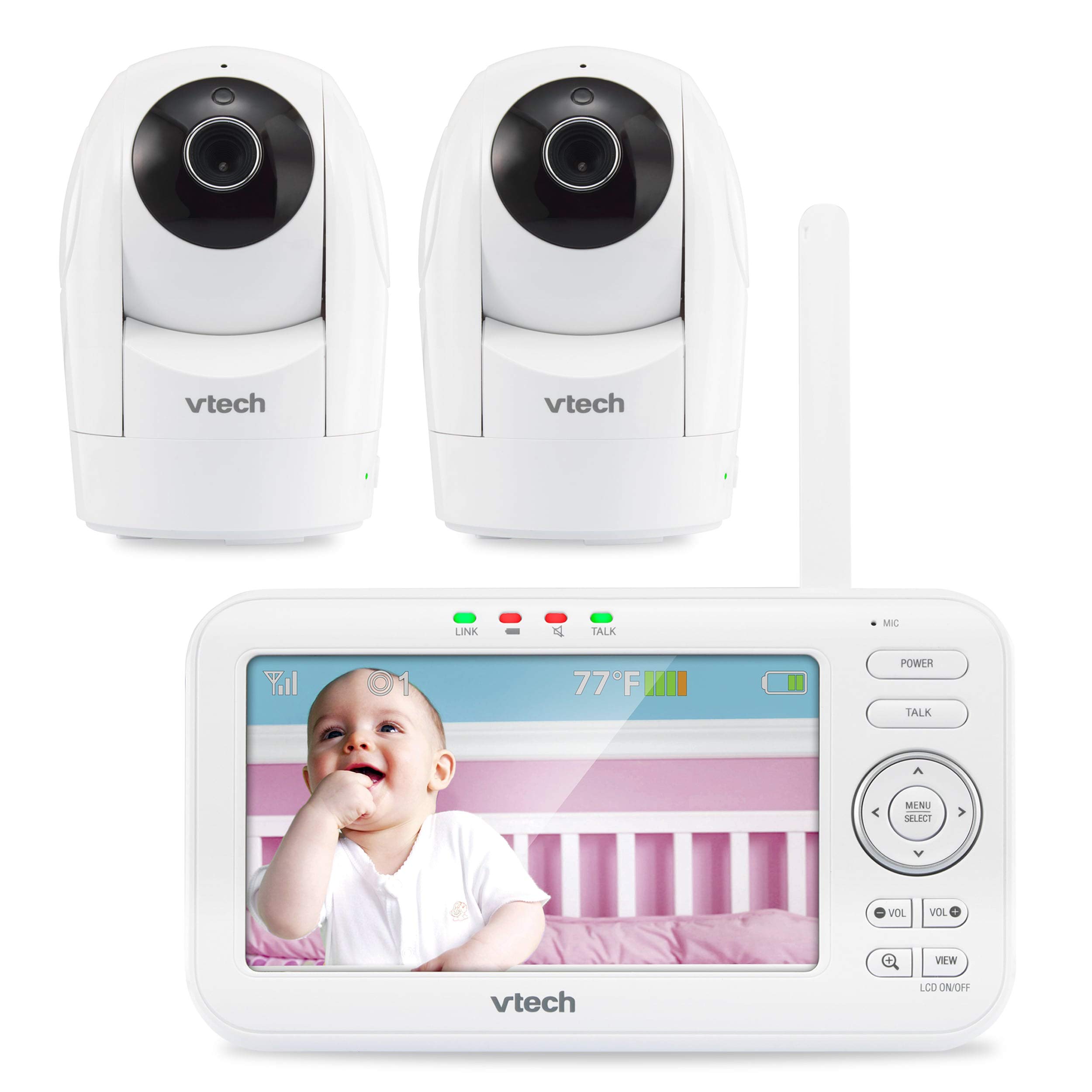 VTech VM5262-2 5" Digital Video Baby Monitor with 2 Pan & Tilt Cameras and Full-Color and Automatic Night Vision, White