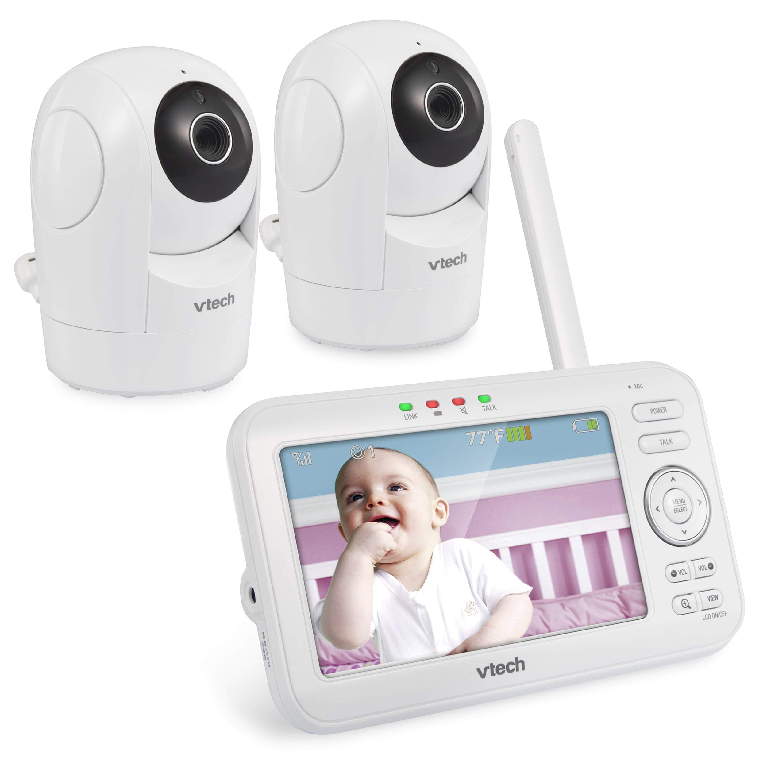 VTech VM5262-2 5" Digital Video Baby Monitor with 2 Pan & Tilt Cameras and Full-Color and Automatic Night Vision, White