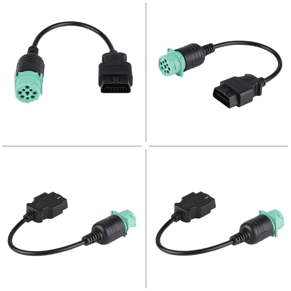 OBD2 Adapter, 9 Pin to 16 Pin OBDII Truck Diagnostic Scanner Cable Adapter Connector for Diesel Engine