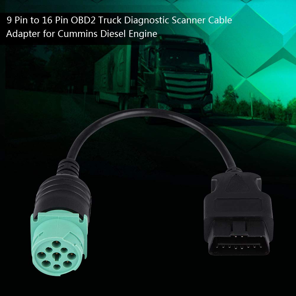 OBD2 Adapter, 9 Pin to 16 Pin OBDII Truck Diagnostic Scanner Cable Adapter Connector for Diesel Engine