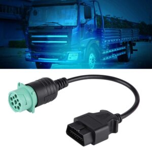 OBD2 Adapter, 9 Pin to 16 Pin OBDII Truck Diagnostic Scanner Cable Adapter Connector for Diesel Engine