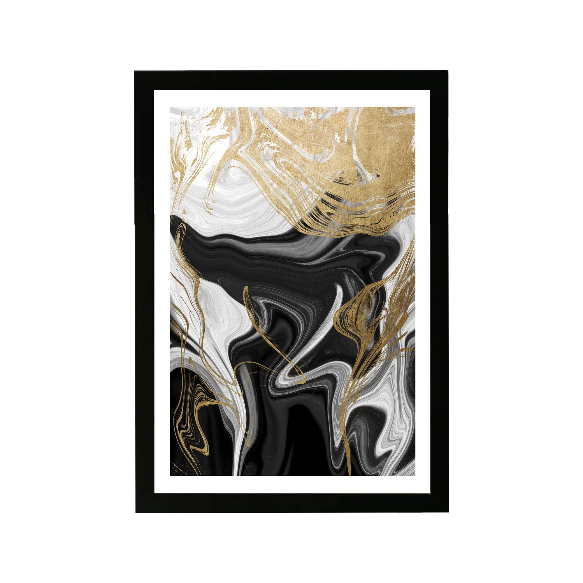 Wynwood Studio Modern 13.0 in x 19.0 in, Abstract Marble Waves, Wall Art Print, Ripples in Gold Bath, BlackWhite