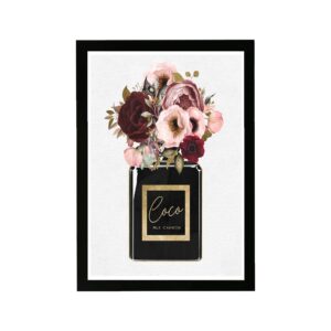 wynwood studio fashion and glam framed wall art prints 'blush floral perfumes home décor, 13" x 19", black, pink