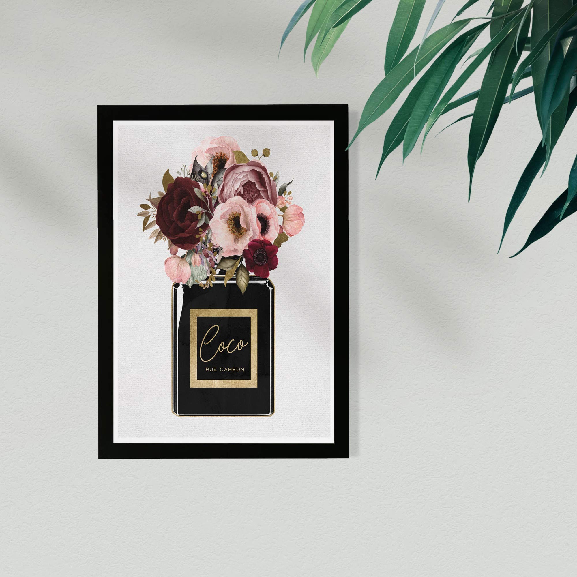 Wynwood Studio Fashion and Glam Framed Wall Art Prints 'Blush Floral Perfumes Home Décor, 13" x 19", Black, Pink