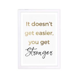 wynwood studio typography framed wall art prints 'stronger' motivational quotes and sayings home décor, 13" x 19", gold, white