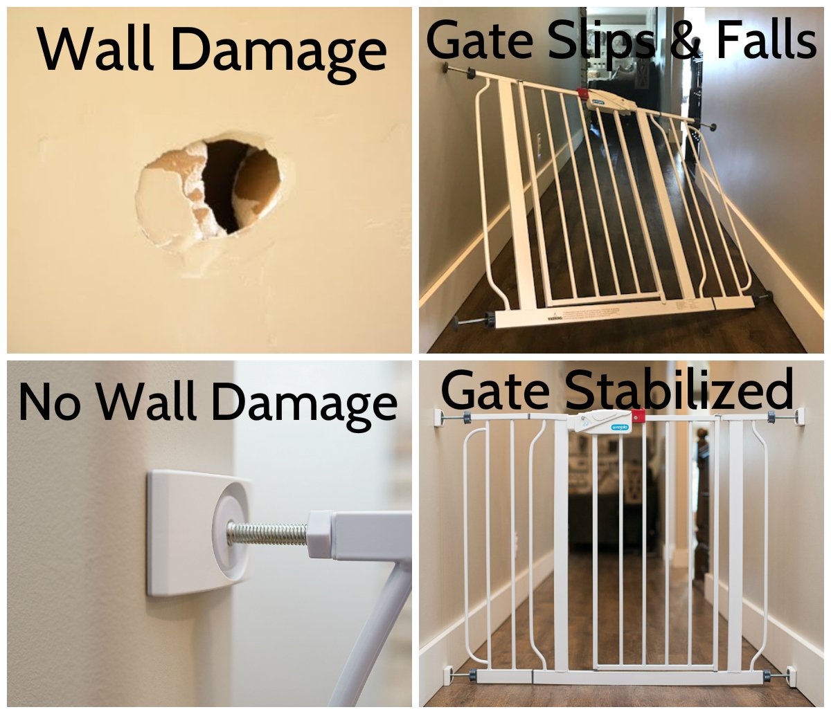 Wall Nanny Extender - 2.5 Inch Baby Gate Extension Kit (Made in USA) Extends Pressure Mounted Gates + Protects Walls + Stabilizes Gate - for Child, Pet & Dog Gates, Works on Stairs, Protector (4 Pack)