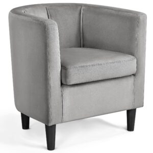 yaheetech accent chair, modern velvet armchairs with big ample seat, half rounded back, cozy upholstered barrel sofa chair for living room bedroom waiting room, gray