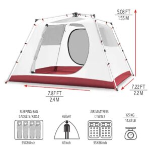 KAZOO Camping Tents 4 Person Waterproof Instant Tents 4 People Cabin Tent Easy Setup with Sun Shade Automatic Aluminum Pole