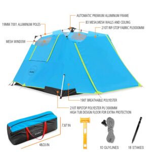 KAZOO Family Camping Tent Large Waterproof Pop Up Tents 6 Person Room Cabin Tent Instant Setup with Sun Shade Automatic Aluminum Pole